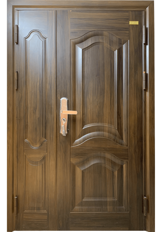 Cửa thép vân gỗ Hoa Vĩ 2 cánh lệch HMZ6031.S01
