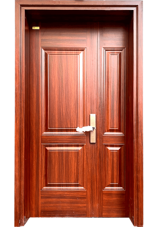 Cửa thép vân gỗ Hoa Vĩ 2 cánh lệch HMZ6006