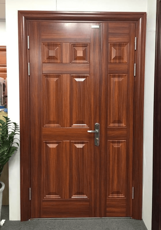 Cửa thép vân gỗ Hoa Vĩ 2 cánh lệch HMS6064